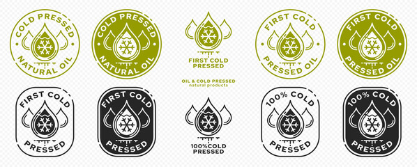 Stamp, sticker - Cold pressed natural oil. Information sign. Vector grouped elements.