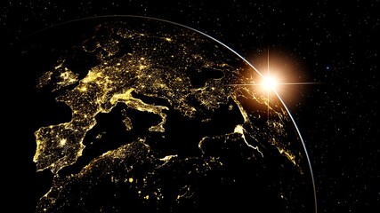 Europe from space, lights of europe from space, night Europe from space 3d render - obrazy, fototapety, plakaty