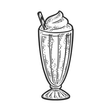 Vecteur Stock Milk shake line art sketch engraving vector illustration.  T-shirt apparel print design. Scratch board imitation. Black and white hand  drawn image. | Adobe Stock