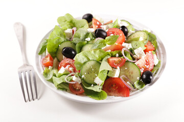 vegetable salad with cucumber, tomato , cheese and olive