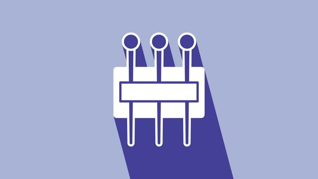 White Needle for sewing icon isolated on purple background. Tailor symbol. Textile sew up craft sign. Embroidery tool. 4K Video motion graphic animation