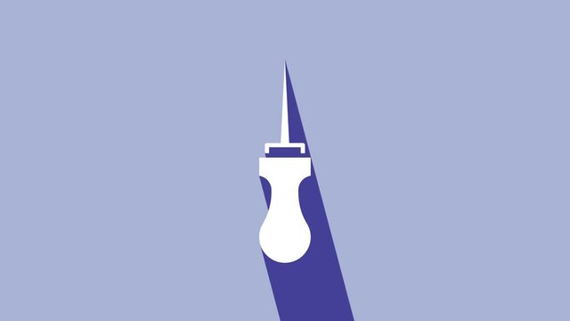 White Awl tool with wooden handle icon isolated on purple background. Work equipment tailor industry. 4K Video motion graphic animation