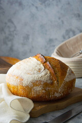 Sourdough homemade bread made from wild yeast, healthy lifestyle, home cooking concept.