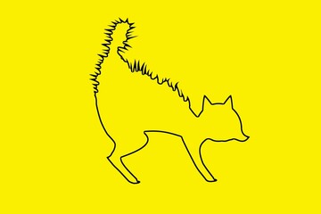 silhouette of a cat o yellow background.