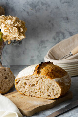 Sourdough bread sliced, made from wild yeast. Cooking healthy foods.