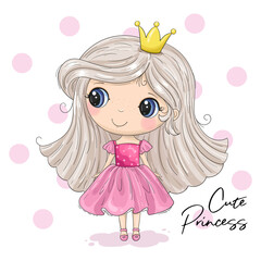 Cute Cartoon Princess. Good for greeting cards, invitations, decoration, Print for Baby Shower, etc Hand drawn illustration with girl cute print - 436004002