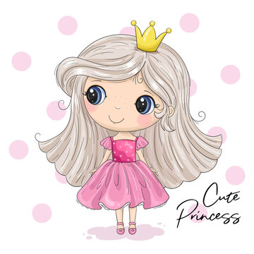 Cute Cartoon Princess. Good for greeting cards, invitations, decoration, Print for Baby Shower, etc Hand drawn illustration with girl cute print