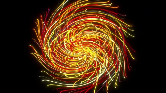 Chaotic spinning 3d render stripes in spatial spiral. Disordered threads whirling outer space. Abstract bright textures of complicated dance energy distortions. Tangle creative swirl ornament.