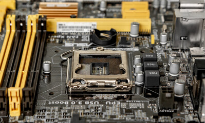 Part of the motherboard with a processor socket and other connectors to accommodate additional modules.