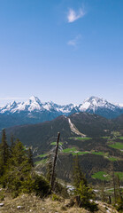 Vertical view to the Bavarian Alps in summer, Berchtesgaden, Germany 