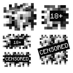 Pixel censor sign. Censorship rectangle background. Set of Black censor bar. Blured picture vector illustration. Prohibited content. Vector illustration