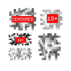 Pixel censor sign. Censorship rectangle background. Set of Black censor bar. Blured picture vector illustration. Prohibited content. Vector illustration