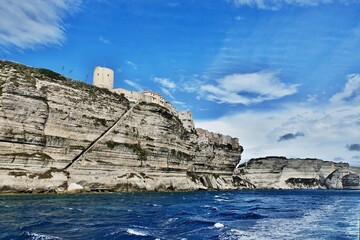 Fototapeta na wymiar Corsica-Aragon stairs and town Bonifacio
