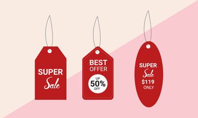 Set of cardboard sale tags. Big Sale, Special Offer, Half Price. Vector vintage labels for design of promotional banners.