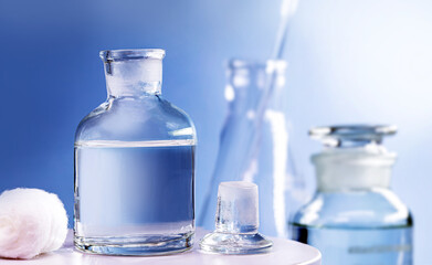 Reagent bottle with glass stopper, laboratory setting, chemistry concept