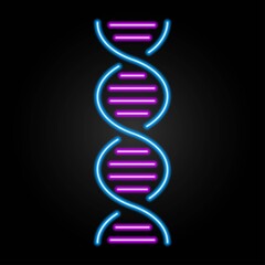 DNA neon sign, modern glowing banner design, colorful modern design trends on black background. Vector illustration.