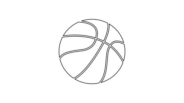 Black line Basketball ball icon isolated on white background. Sport symbol. 4K Video motion graphic animation