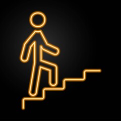 Neon sign man going up, modern glowing banner design, colorful trend of modern design on a black background. Vector illustration.