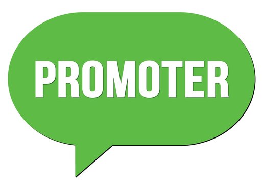 PROMOTER text written in a green speech bubble