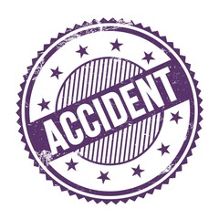 ACCIDENT text written on purple indigo grungy round stamp.