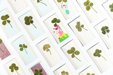 Handmade greeting cards with four leaf clover