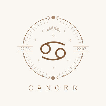 Cancer. Zodiac sign in boho style. Astrological icon isolated on white background. Mystery and esoteric. Horoscope logo vector illustration. Spiritual tarot card.