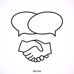 Business people meeting, handshake speech bubbles. Vector illustration. Icon Isolated on White Background.