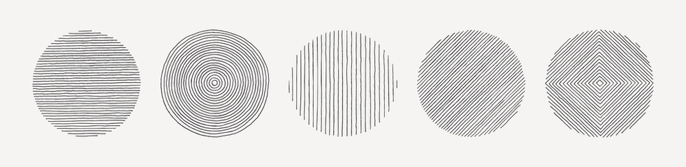 Set of Hand Drawn Line Circle in Minimal Trendy Style Isolated on white background. Vector Round Graphic Element
