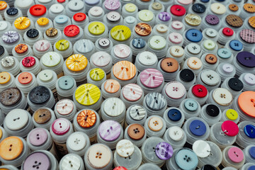 Fototapeta premium view from above on multicolored buttons