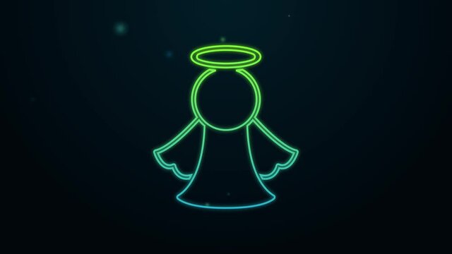 Glowing neon line Angel icon isolated on black background. 4K Video motion graphic animation
