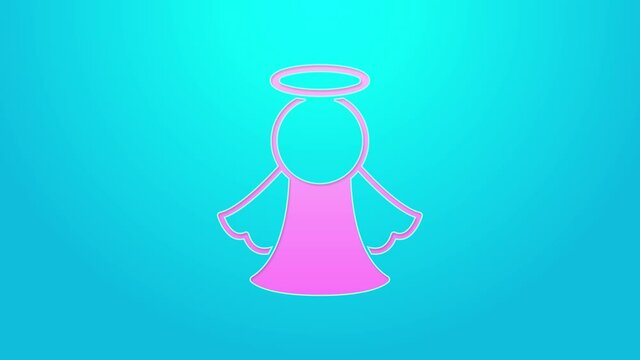 Pink line Angel icon isolated on blue background. 4K Video motion graphic animation