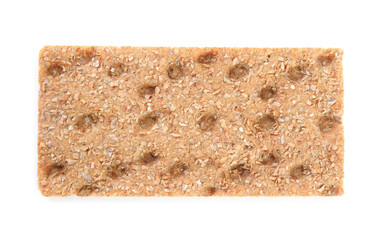 Fresh crunchy rye crispbread isolated on white, top view