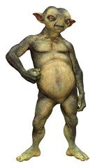 3D Rendering Green Alien on White