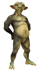 3D Rendering Green Alien on White