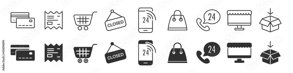 Aufkleber E commerce and online shopping icons collection in two different styles