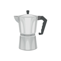 Traditional Italian style metallic coffee maker isolated. Vector icon vintage object illustration. Retro espresso machine symbol design.