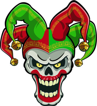 jester skull wearing fools hat
