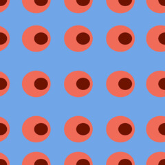 Orange abstract pattern in the form of circles on a blue background. Seamless background in the style of the 70s. For textiles, wallpapers and backgrounds.