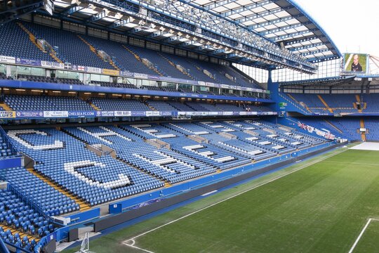 London, United Kingdom - February 1, 2018: Stamford bridge stadium in Chelsea, London. Stamford bridge is the home of Chelsea Football Club, a professional football club in London, England	