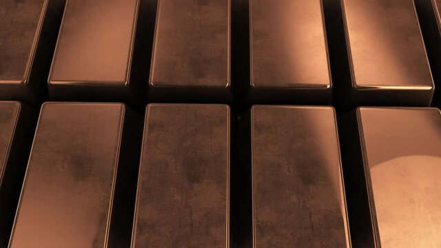 Pure Copper Bars lying 4k background footage