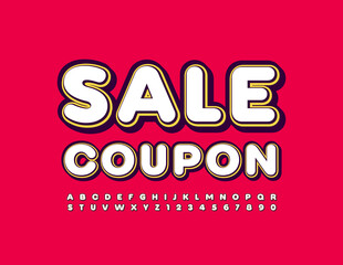 Vector business template Sale Coupon. Stylish Uppercase Font. Trendy Alphabet Letters and Numbers