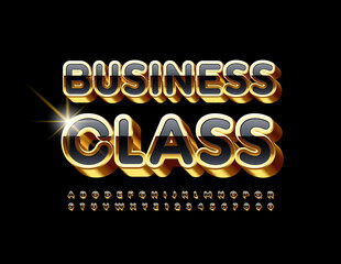 Vector elite emblem Business Class with Shiny 3D Font. Set of Black and Gold Alphabet Letters and Numbers