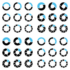 Quadrat Set Tortendiagramme Pfeile Schwarz Und Blau
