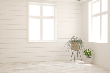 White empty room. Scandinavian interior design. 3D illustration