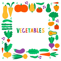 Vegetables food cute colorful icons vector frame