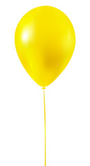 Yellow air balloon with a string isolated on white background. Realistic inflatable ballon. Birthday decoration element. Vector illustration.