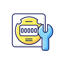 Electrical meter repair RGB color icon. Clock-like device installation. Energy meter maintenance. Isolated vector illustration. Providing information about energy usage simple filled line drawing