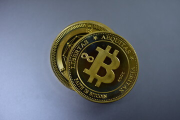 Close up coins of cryptocurrency market business exchange and finance concept.