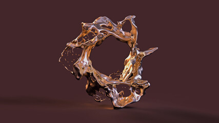 3D Spritzer flüssiges goldenes Metall - beleuchtet - rund - solo | 3D Render Illustration