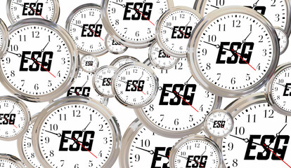 Naklejka premium ESG Environmental Social Corporate Governance Sustainability Clocks Time 3d Illustration